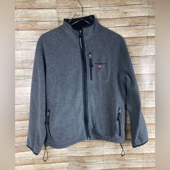 VTG Polo Sport Ralph Lauren Jacket Mens Medium Gray Full Zip Fleece Embroidered - Picture 1 of 6